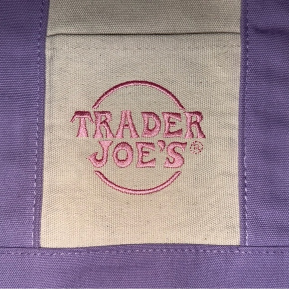 MINI NWT Trader Joe’s Mini Canvas Reusable Tote Bag - Cream with Lavender Straps - Picture 2 of 9